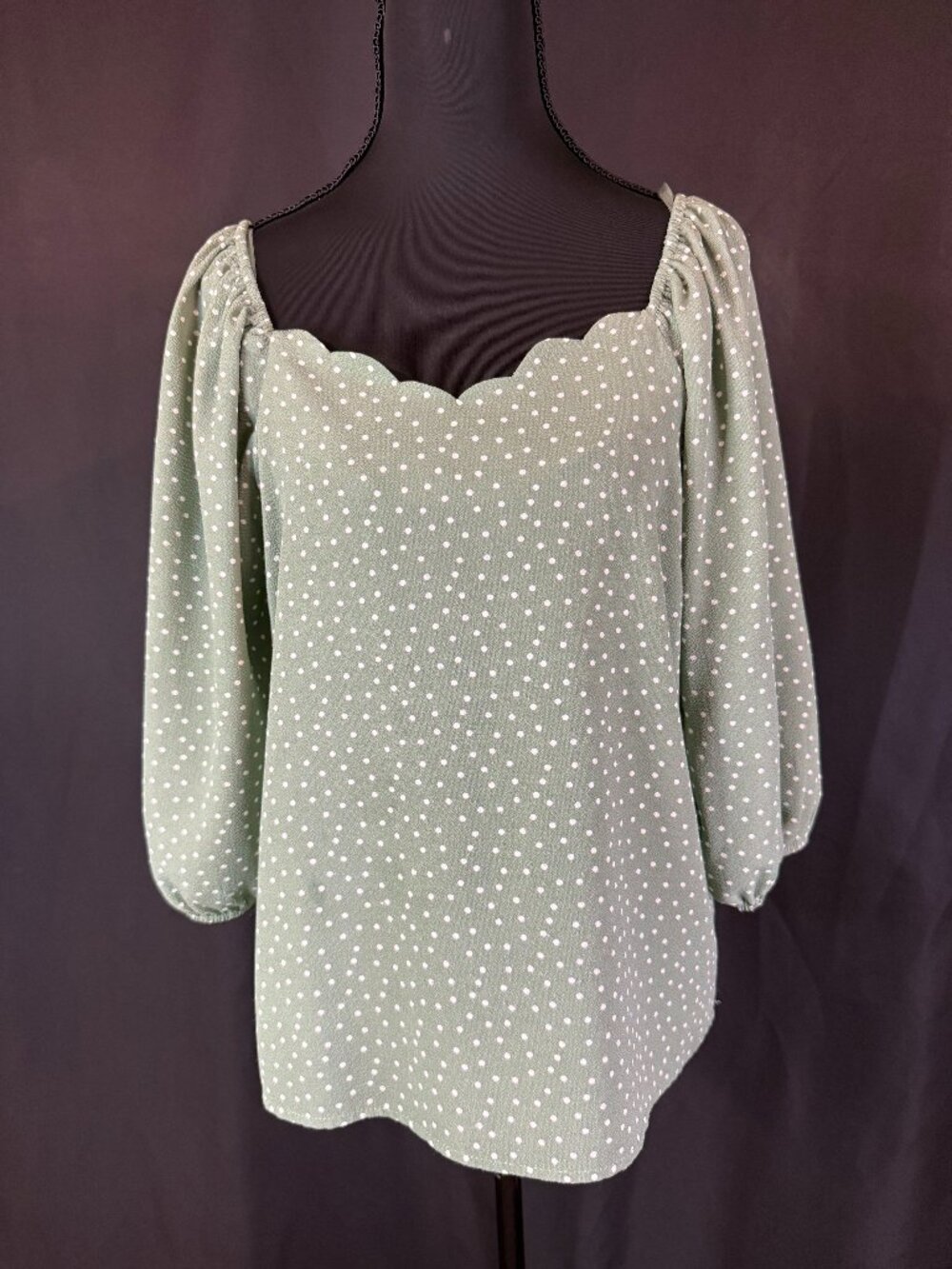 Green Polka Dot Scalloped Top